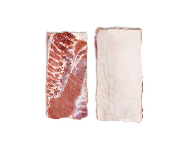 Pork belly, rindless, sheet-ribbed, without softbone. Approx Size: 23x50 cm 1 Pork belly, rindless, sheet-ribbed, without softbone. Approx Size: 23x50 cm